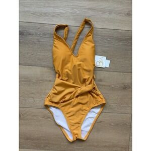 BCA by Rebecca Virtue Tori Mustard Twist One Piece Plunge Swimsuit Size XS Becca